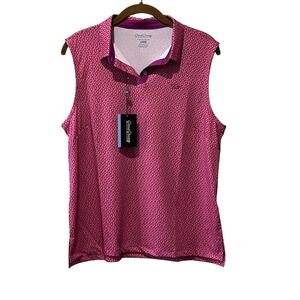 Good Good Golf Sleeveless Polo Shirt Strawberry Pink Geometric Women's Large